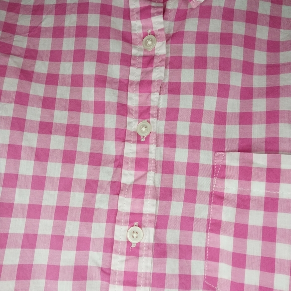 J.Crew Factory Pink And White Gingham Button Down Lightweight Cotton Shirt - Picture 3 of 10